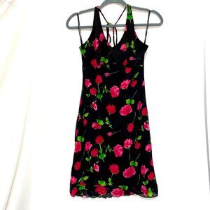 Y2K Mesh Halter Dress Sz M Babydoll Floral Fairy Whimsigoth Dainty Lettuce Hem